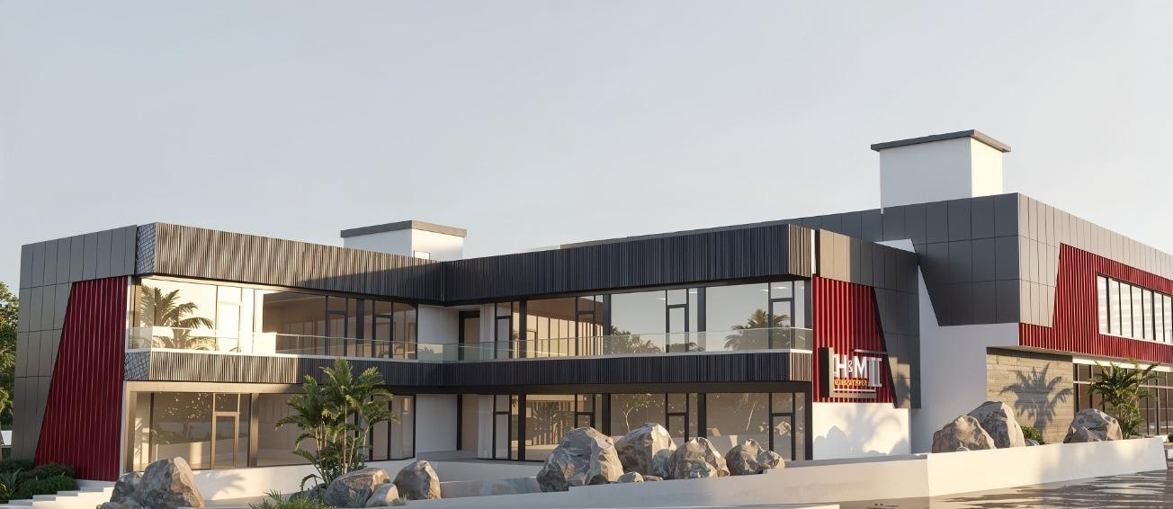 Render del edificio comercial JH&M II en la Av. Ecológica, Santo Domingo Este