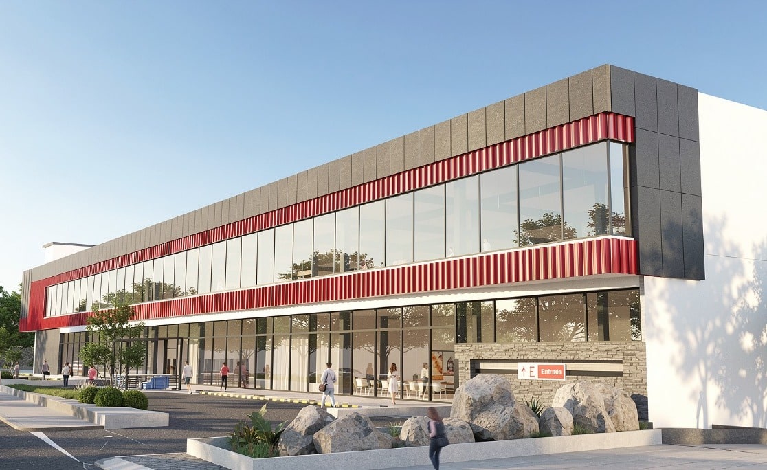 Render del edificio comercial JH&M II en la Av. Ecológica, Santo Domingo Este