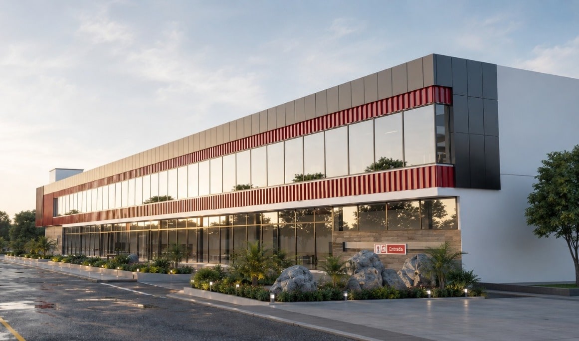 Render del edificio comercial JH&M II en la Av. Ecológica, Santo Domingo Este
