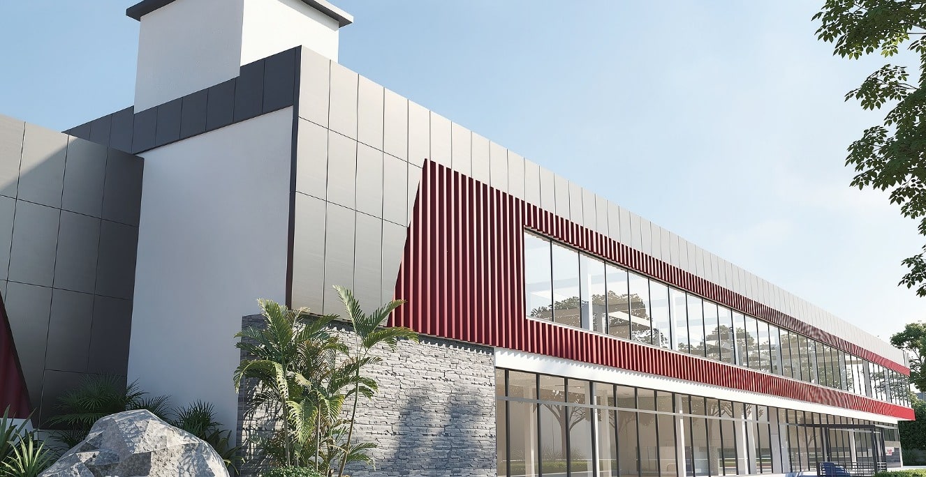 Render del edificio comercial JH&M II en la Av. Ecológica, Santo Domingo Este